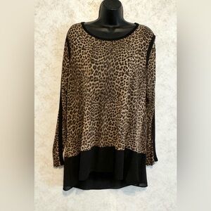 MICHAEL Michael Kors Leopard Print Ladies Top Tunic Black Sheer Size 1X